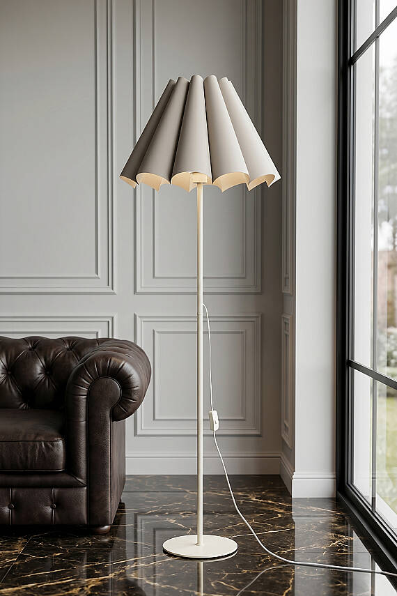 Flora Cappuccino Başlık Krem Gövde Pilili Lambader (145 cm) Tek Ayaklı Salon Aydınlatması - 5