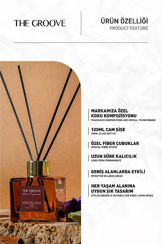 Woody Amber 100 ml Kare Çubuklu Oda Kokusu Parfümü Kahve Chant Des Anges Cam Şişe - 3
