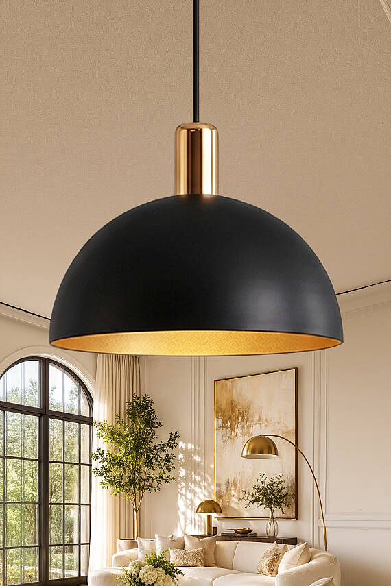 Luna Gold Detaylı Siyah - Golden Metal Sarkıt (30 cm) Yemek Masası Üstü Avize Mutfak & Salon Aydınlatması - 1