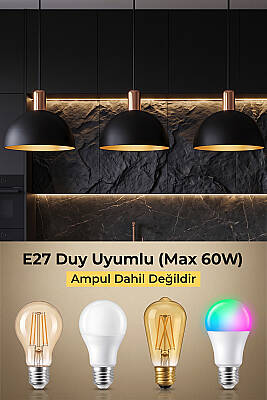 Luna Gold Detaylı Siyah - Golden Metal Sarkıt (30 cm) Yemek Masası Üstü Avize Mutfak & Salon Aydınlatması - 6