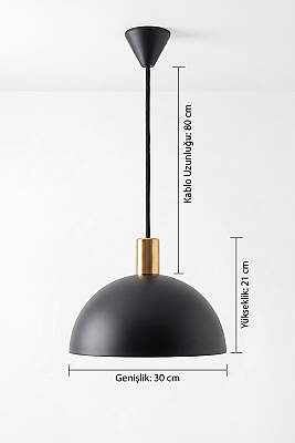 Luna Gold Detaylı Siyah - Golden Metal Sarkıt (30 cm) Yemek Masası Üstü Avize Mutfak & Salon Aydınlatması - 7