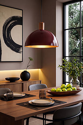 Luna Gold Detaylı Bordo - Golden Metal Sarkıt (30 cm) Yemek Masası Üstü Avize Mutfak & Salon Aydınlatması - 2