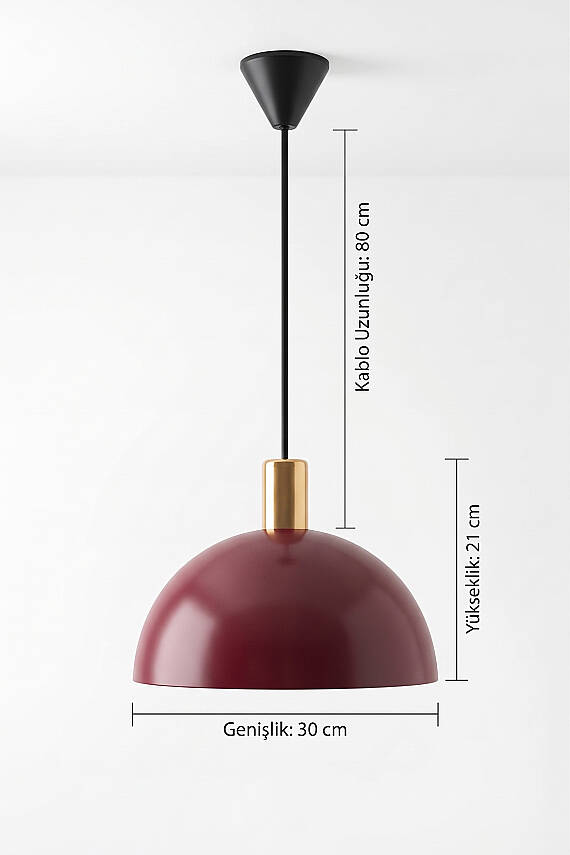 Luna Gold Detaylı Bordo - Golden Metal Sarkıt (30 cm) Yemek Masası Üstü Avize Mutfak & Salon Aydınlatması - 7