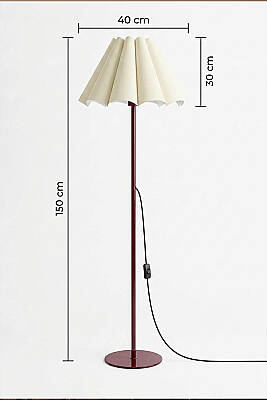 Flora Krem Başlık Bordo Gövde Pilili Lambader (145 cm) Tek Ayaklı Salon Aydınlatması - 8