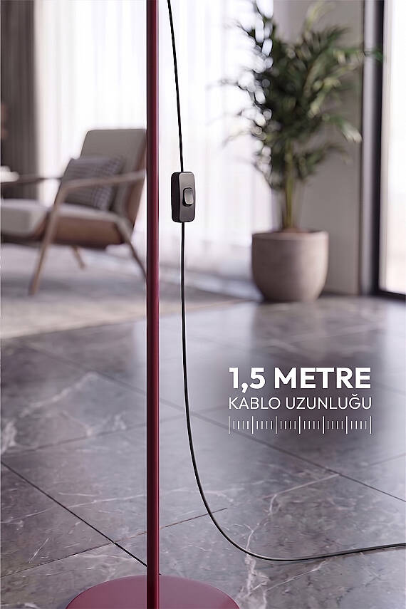 Marrien Flora Bordo Tek Ayaklı Metal Pileli Krem Şapkalı Lambader | Salon & Oturma Odası & Yatak Odası - 6