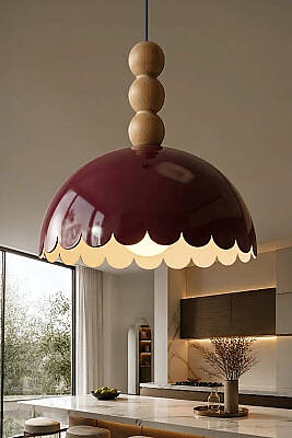 Bella Ahşap 3 Boncuklu Avize 30 cm - Bordo 