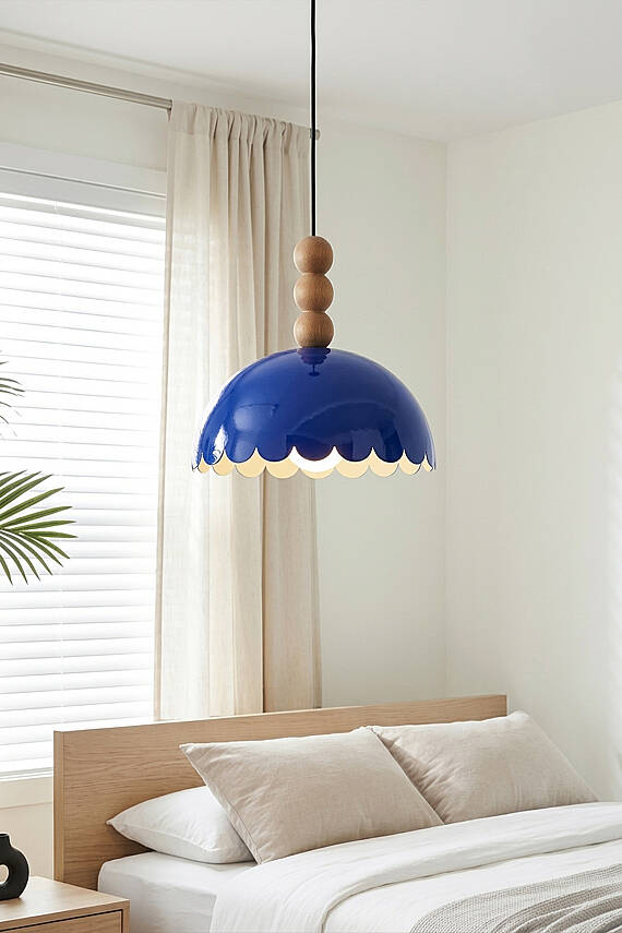 Bella Ahşap 3 Boncuklu Avize 30 cm - Lacivert - 4