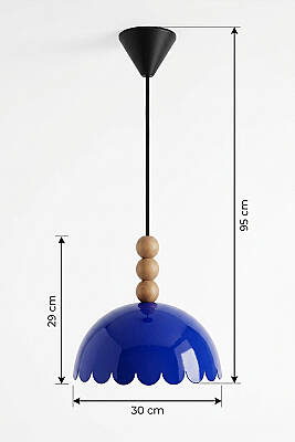 Bella Ahşap 3 Boncuklu Avize 30 cm - Lacivert - 8