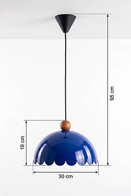 Bella Ahşap Boncuklu Avize 30 cm - Lacivert - 6