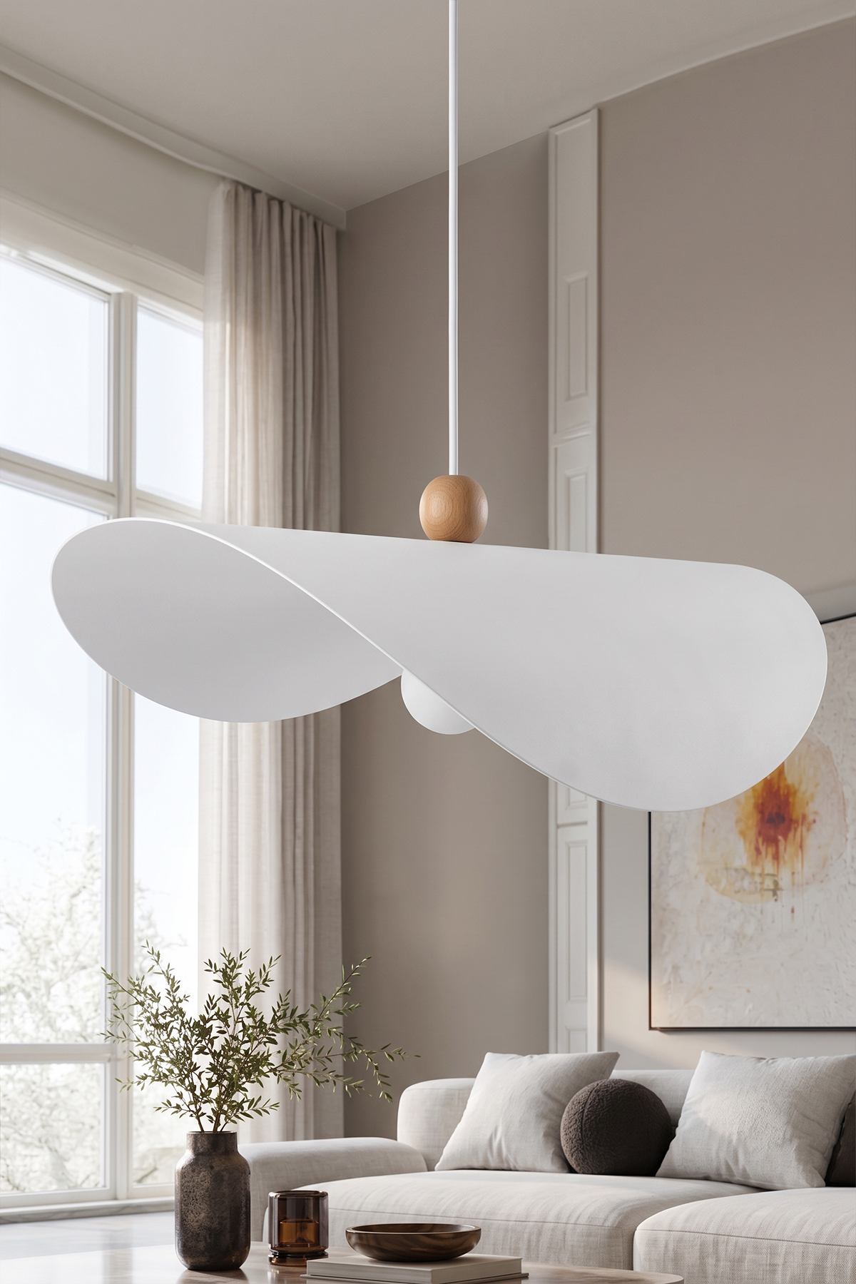 Colin Ahşap Boncuklu Beyaz Sarkıt (45 cm)
