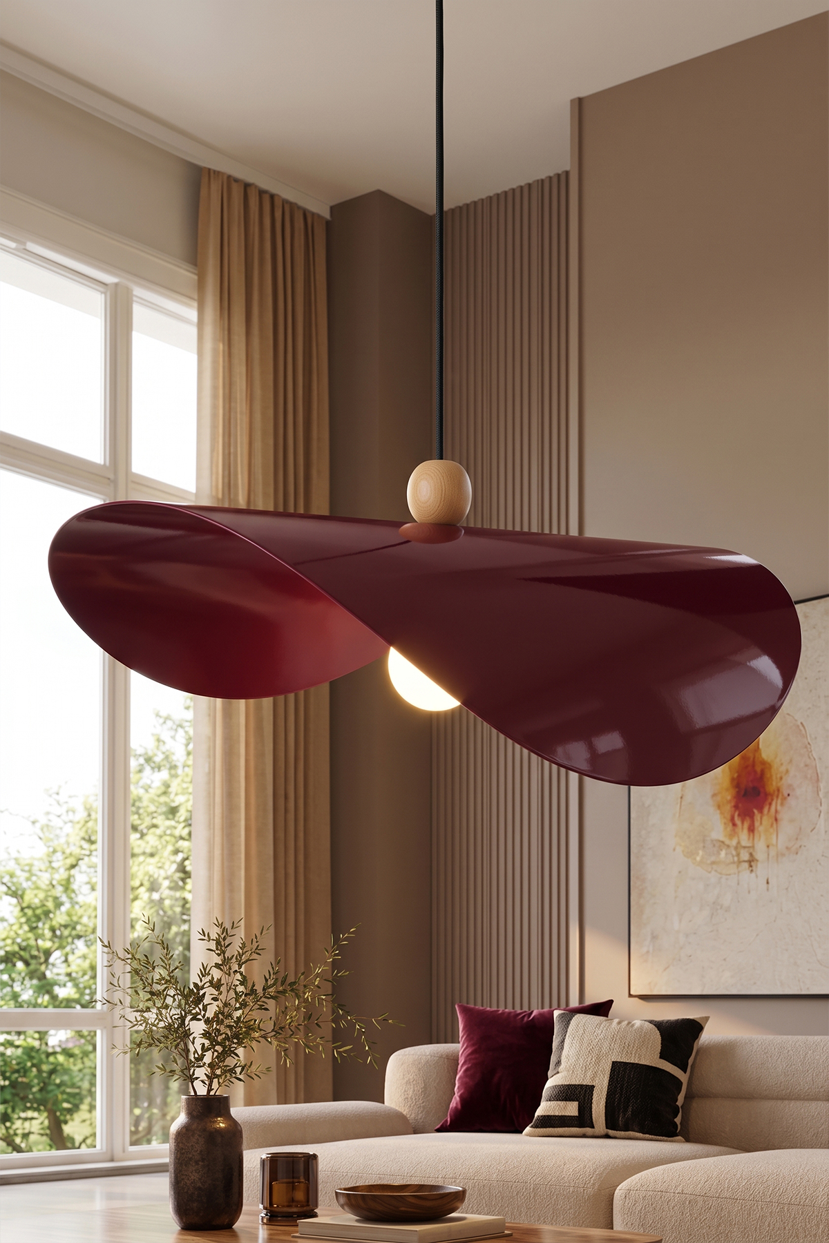 Colin Ahşap Boncuklu Bordo Sarkıt (45 cm)