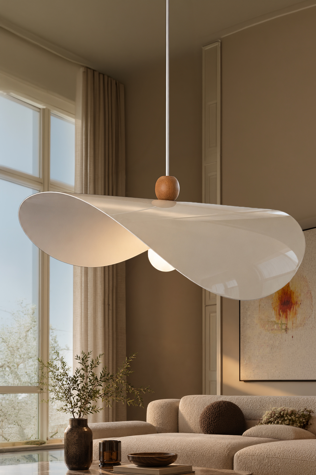 Colin Ahşap Boncuklu Krem Sarkıt (45 cm)