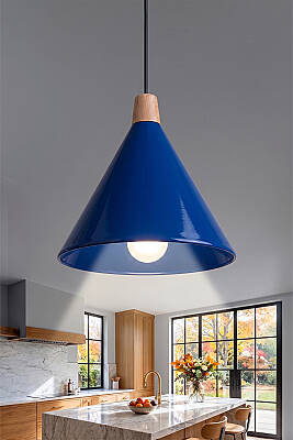 Cone Ahşap Avize 25 cm - Lacivert - MARRIEN