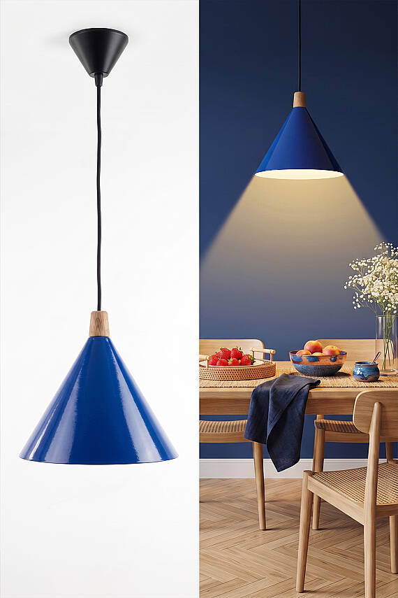 Cone Ahşap Avize 25 cm - Lacivert - 2