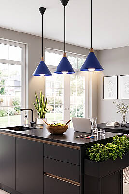 Cone Ahşap Avize 25 cm - Lacivert - 4