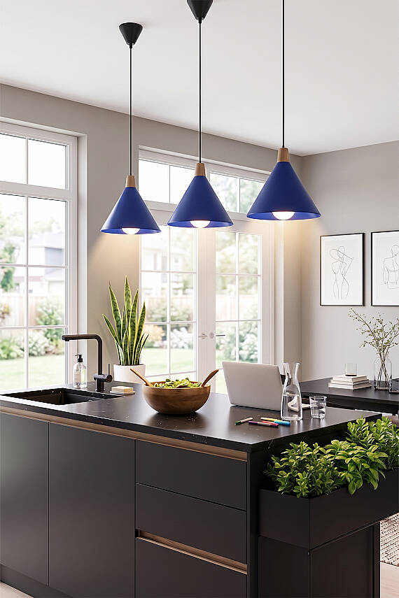 Cone Ahşap Avize 25 cm - Lacivert - 4