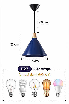 Cone Ahşap Avize 25 cm - Lacivert - 7