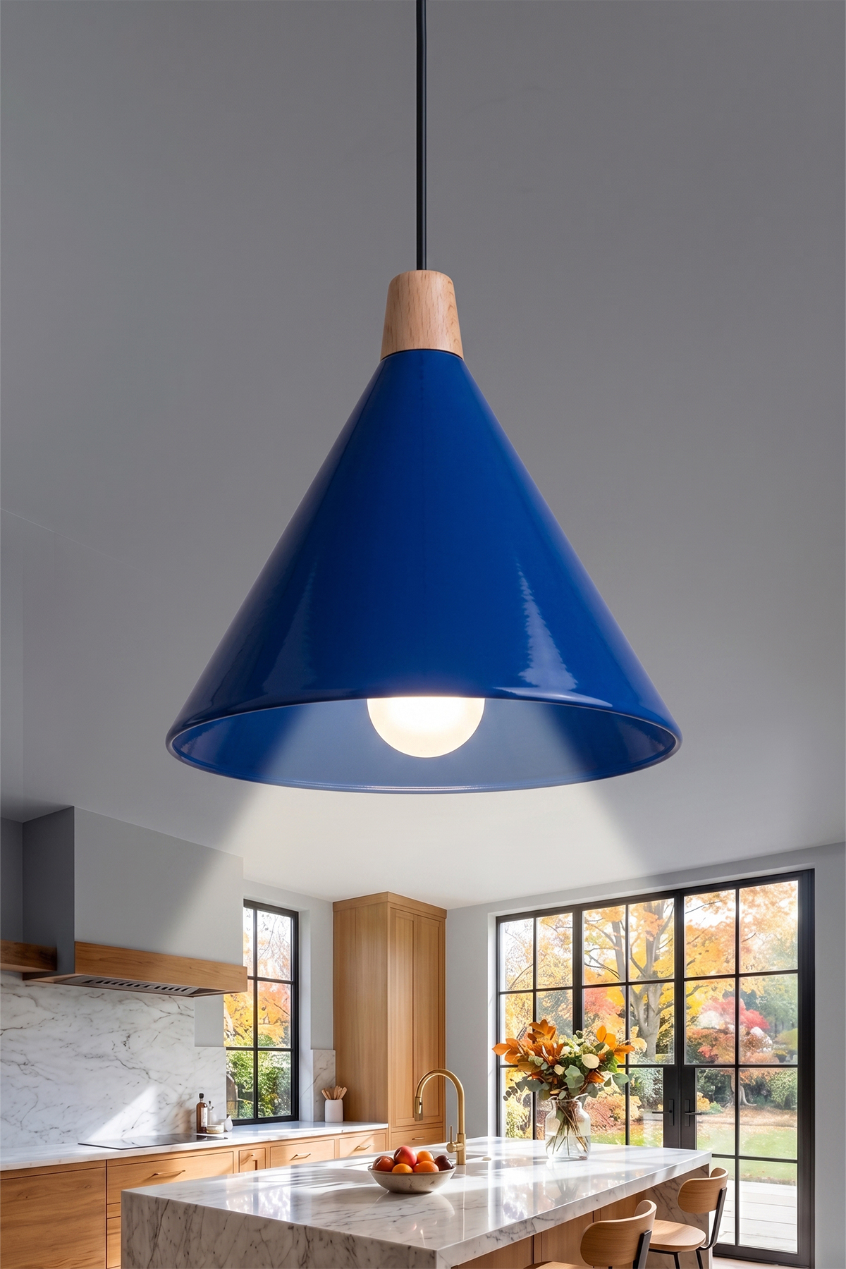 Cone Ahşap Avize 25 cm - Lacivert