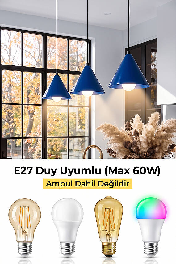 Cone Metal Avize 25 cm - Lacivert - 6