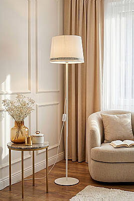 Cora Cream Metal Floor Lamp - Luxury Pattern - 1