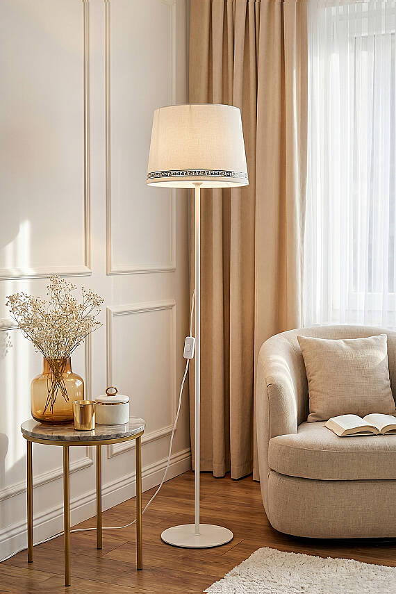 Cora Cream Metal Floor Lamp - Luxury Pattern - 1