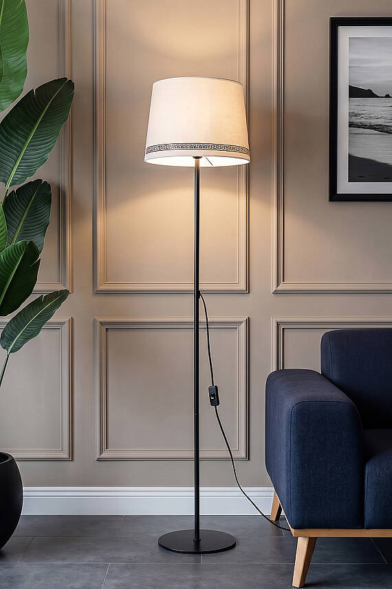 Cora Luxury Krem Kumaş Lambader - Siyah - 1