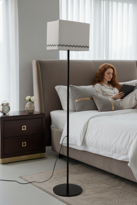 Corner Black & Cream Floor Lamp - Tulip Pattern - 7