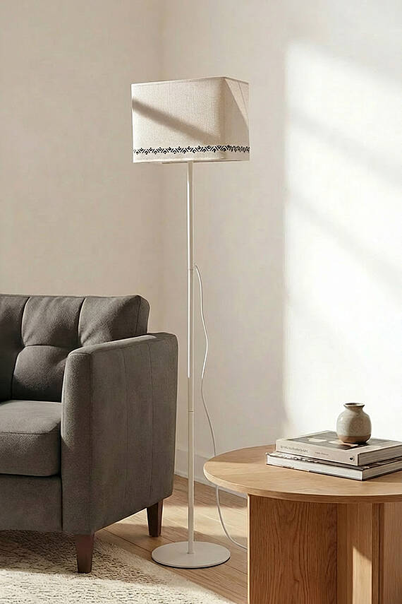 Corner Cream Floor Lamp - Tulip Pattern - 1