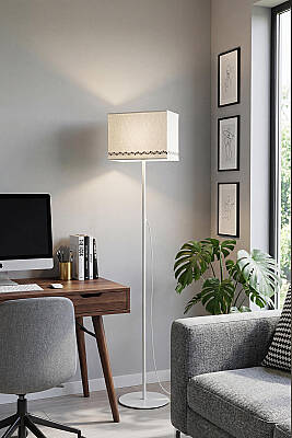 Corner Tulip Krem Metal Ayaklı Dikdörtgen Lambader - 145 cm Tek Ayaklı Lale Motifli Köşe Lambası - 2