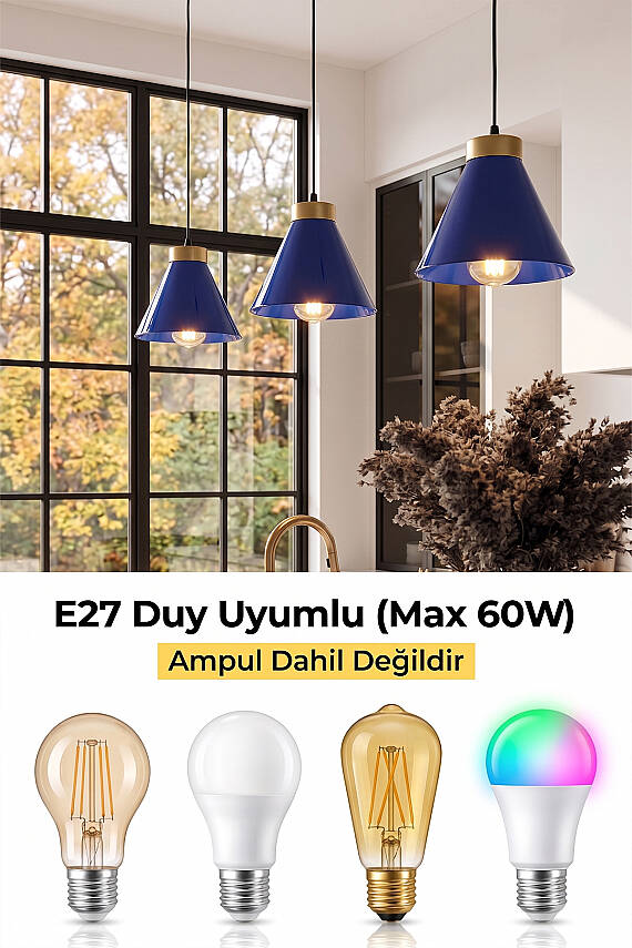 Liva Gold Metal Avize 20 cm - Lacivert - 6