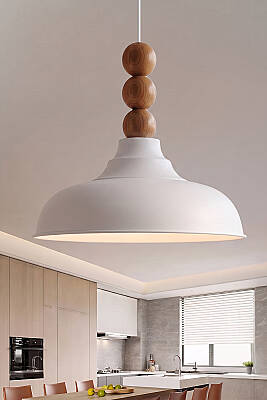 Lora Ahşap 3 Boncuklu Avize 33 cm - Beyaz 