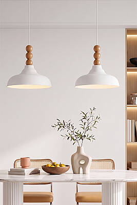 Lora Ahşap 3 Boncuklu Avize 33 cm - Beyaz - 6