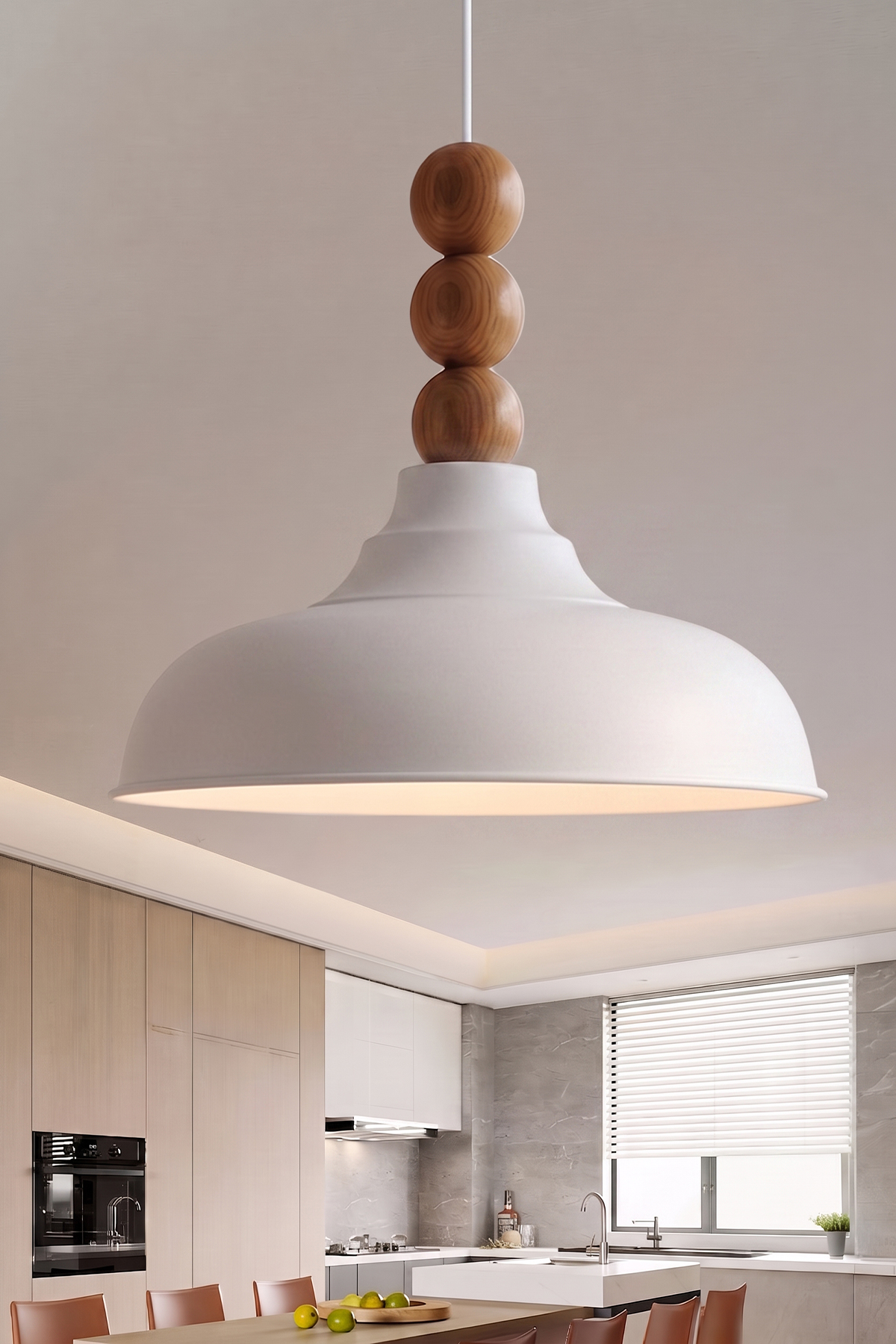 Lora Ahşap 3 Boncuklu Avize 33 cm - Beyaz