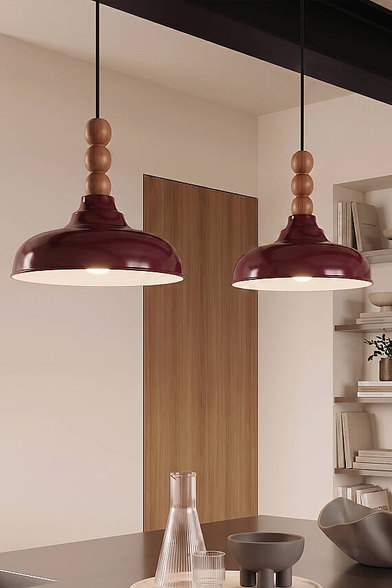 Lora Ahşap 3 Boncuklu Avize 33 cm - Bordo - 3