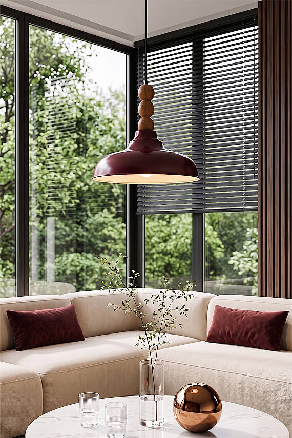 Lora Ahşap 3 Boncuklu Avize 33 cm - Bordo - 6