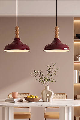 Lora Ahşap 3 Boncuklu Avize 33 cm - Bordo - 7