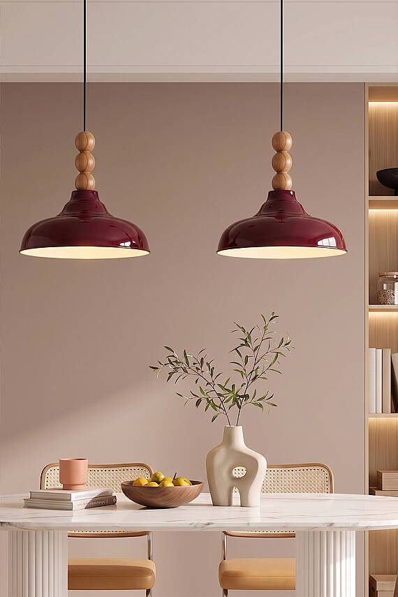 Lora Ahşap 3 Boncuklu Avize 33 cm - Bordo - 7