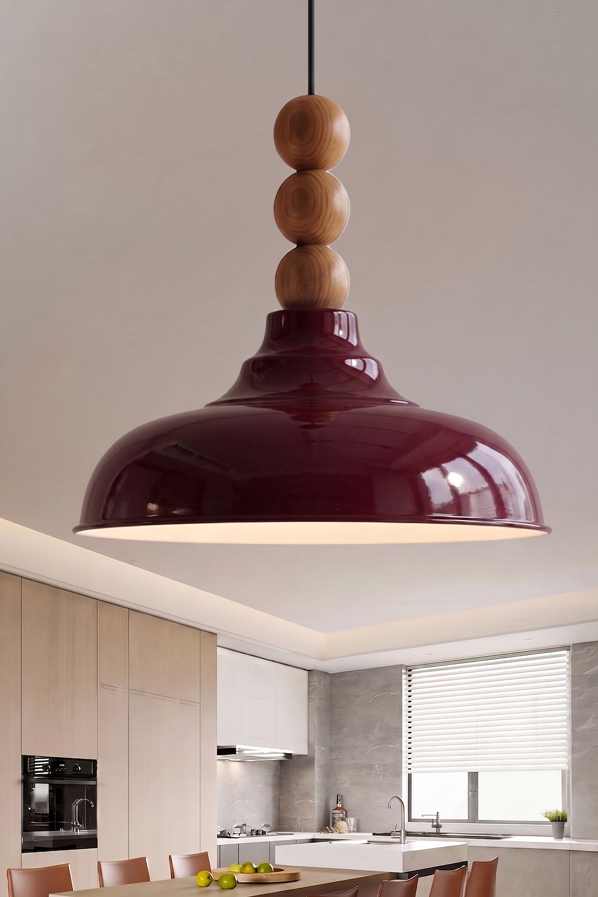 Lora Ahşap 3 Boncuklu Avize 33 cm - Bordo