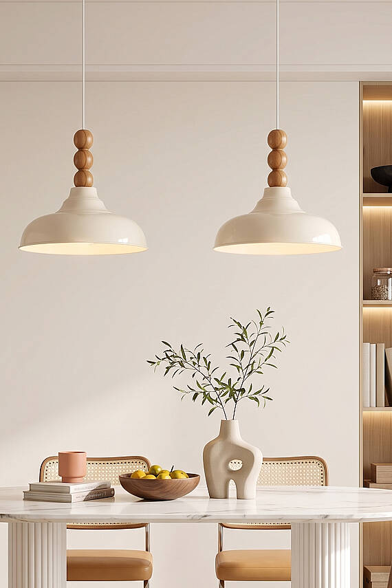 Lora Ahşap 3 Boncuklu Avize 33 cm - Krem - 4