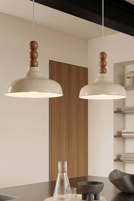 Lora Ahşap 3 Boncuklu Avize 33 cm - Krem - 6