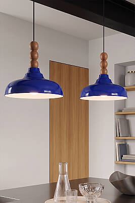 Lora Ahşap 3 Boncuklu Avize 33 cm - Lacivert - 3