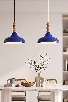 Lora Ahşap 3 Boncuklu Avize 33 cm - Lacivert - 5