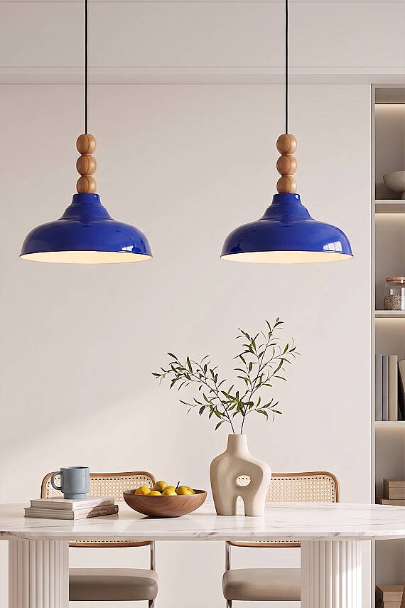 Lora Ahşap 3 Boncuklu Avize 33 cm - Lacivert - 5
