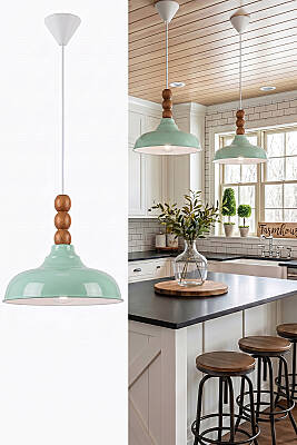 Lora Ahşap 3 Boncuklu Avize 33 cm - Mint Yeşili - 2