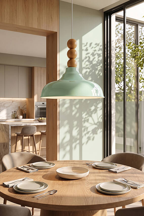 Lora Ahşap 3 Boncuklu Avize 33 cm - Mint Yeşili - 4