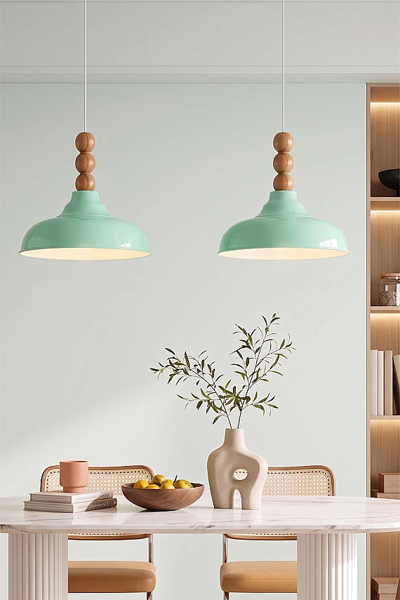 Lora Ahşap 3 Boncuklu Avize 33 cm - Mint Yeşili - 6