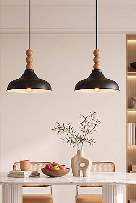 Lora Ahşap 3 Boncuklu Avize 33 cm - Siyah - 4