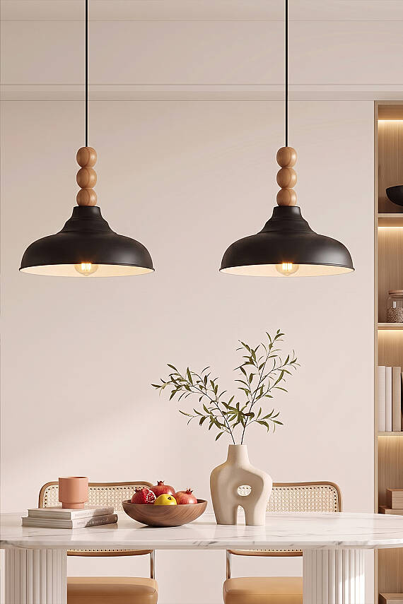 Lora Ahşap 3 Boncuklu Avize 33 cm - Siyah - 4