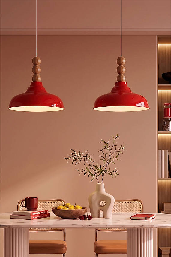 Lora Ahşap 3 Boncuklu Avize 33 cm - Turuncu - 6