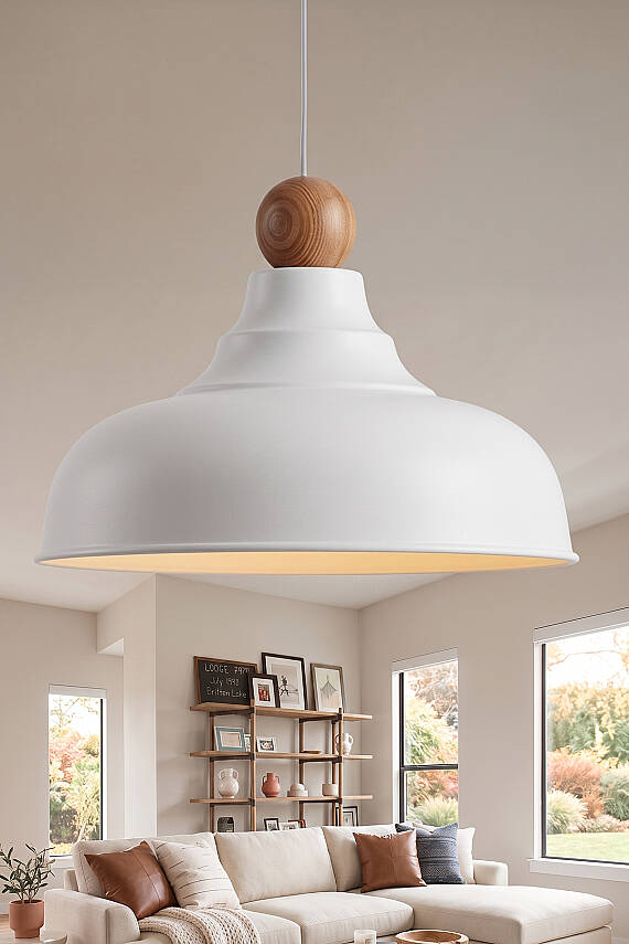 Lora Ahşap Boncuklu Avize 33 cm - Beyaz - 1